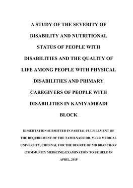 A Study of the Severity of Disability and Nutritional Status of People With