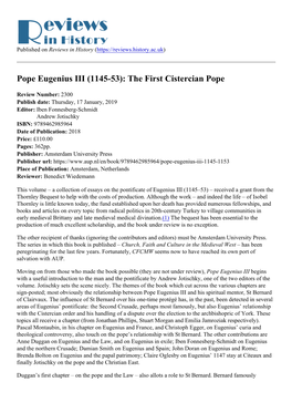 Pope Eugenius III (1145-53): the First Cistercian Pope