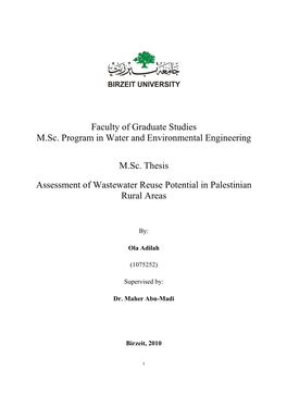 Assessment of Wastewater Reuse Potential in Palestinian Rural Areas