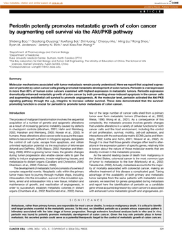 Periostin Potently Promotes Metastatic Growth of Colon Cancer by Augmenting Cell Survival Via the Akt/PKB Pathway