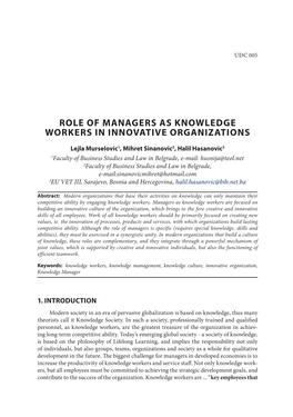 Role of Managers As Knowledge Workers in Innovative Organizations