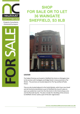 Shop for Sale Or to Let 36 Waingate Sheffield, S3 8Lb