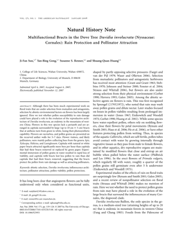 Multifunctional Bracts in the Dove Tree Davidia Involucrata (Nyssaceae: Cornales): Rain Protection and Pollinator Attraction