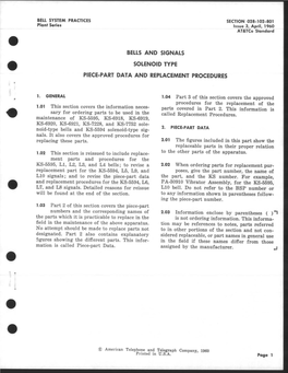 Bells and Signals Solenoid Type Piece-Part Data And