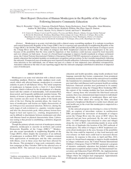 Detection of Human Monkeypox in the Republic of the Congo Following Intensive Community Education