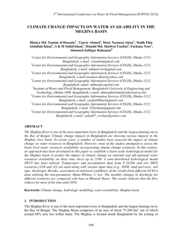 Climate Change Impacts on Water Availability in the Meghna Basin