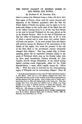 The Pontic Dialect of Modern Greek in Asia Minor and Russia