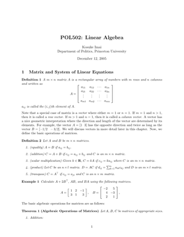 POL502 Lecture Notes: Linear Algebra