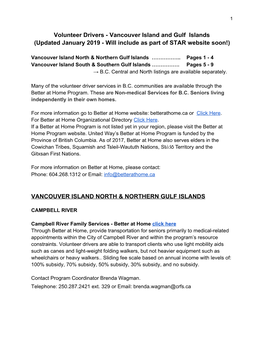 Volunteer Drivers - Vancouver Island and Gulf Islands (Updated January 2019 - Will Include As Part of STAR Website Soon!)