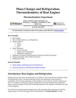 Phase Changes and Refrigeration: Thermochemistry of Heat Engines Thermochemistry Experiment