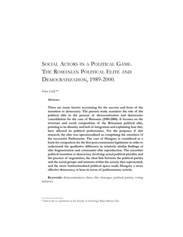Social Actors in a Political Game. the Romanian Political Elite and Democratization, 1989-2000