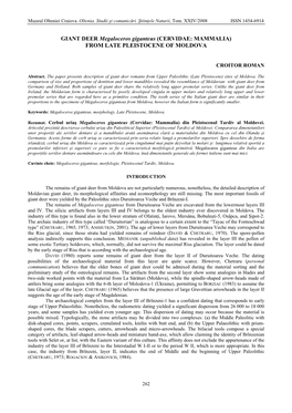 GIANT DEER Megaloceros Giganteus (CERVIDAE: MAMMALIA) from LATE PLEISTOCENE of MOLDOVA