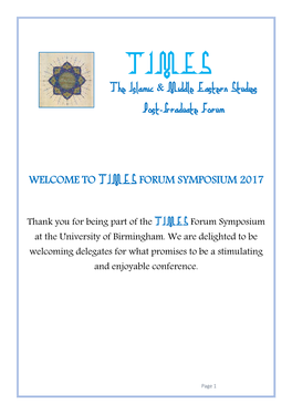 The Islamic & Middle Eastern Studies Post-Graduate Forum WELCOME
