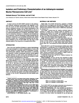 Isolation and Preliminary Characterization of an Adriamycin-Resistant Murine Fibrosarcoma Cell Line1