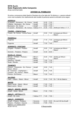 SITA S.P.A. Sede Regionale Della Campania Area Commerciale AVVISO AL PUBBLICO
