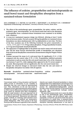 The Influence of Codeine, Propantheline and Metoclopramide on Small Bowel Transit and Theophylline Absorption from a Sustained-Release Formulation