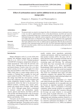 Effect of Carbonation Sources and Its Addition Levels on Carbonated Mango Juice