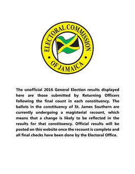 2016 General Election Final Summary Results