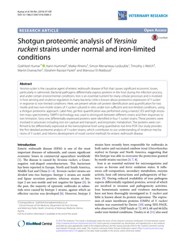 Yersinia Ruckeri Strains Under Normal and Iron‑Limited Conditions Gokhlesh Kumar1* , Karin Hummel2, Maike Ahrens3, Simon Menanteau‑Ledouble1, Timothy J