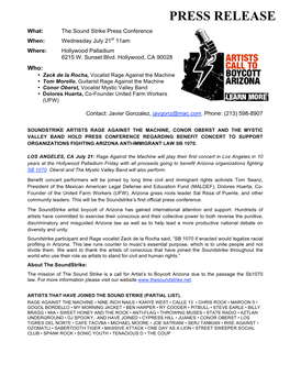 PRESS RELEASE What: the Sound Strike Press Conference