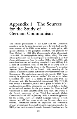 Appendix 1 the Sources for the Study of German Communism