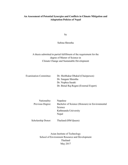 An Assessment of Potential Synergies and Conflicts in Climate Mitigation and Adaptation Policies of Nepal