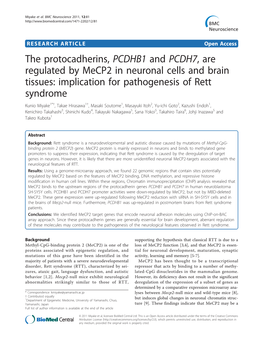 The Protocadherins, PCDHB1 and PCDH7, Are Regulated by Mecp2 in Neuronal Cells and Brain Tissues