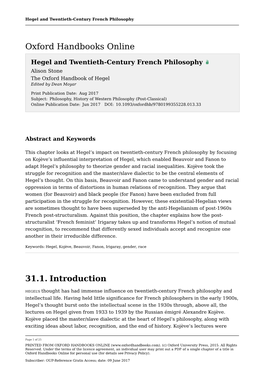 Hegel and Twentieth-Century French Philosophy