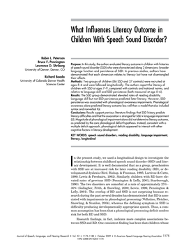 What Influences Literacy Outcome in Children with Speech Sound Disorder?