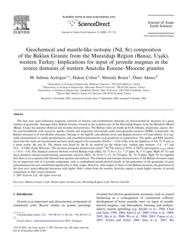 Geochemical and Mantle-Like Isotopic (Nd, Sr) Composition of the Baklan