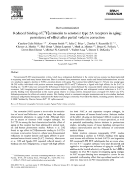 Wx Reduced Binding of F Altanserin to Serotonin Type 2A Receptors in Aging