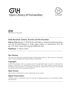 Pride and Pudency: Paratextual Domestication and the US DVD Release of Pride’ (2019) 5(1): 18 Open Library of Humanities