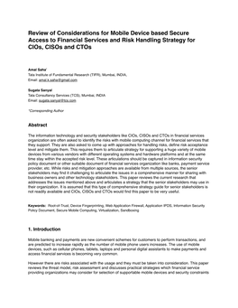 Review of Considerations for Mobile Device Based Secure Access to Financial Services and Risk Handling Strategy for Cios, Cisos