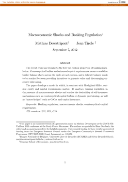 Macroeconomic Shocks and Banking Regulation∗ Mathias Dewatripont