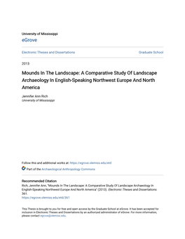 Mounds in the Landscape: a Comparative Study of Landscape Archaeology in English-Speaking Northwest Europe and North America