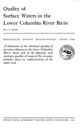 Quality of Surface Waters in the Lower Columbia River Basin