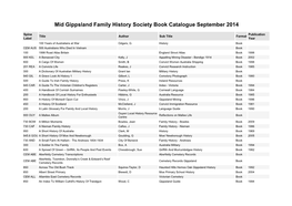 Mid Gippsland Family History Society Book Catalogue September 2014