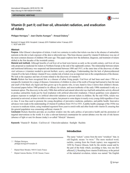 Cod Liver Oil, Ultraviolet Radiation, and Eradication of Rickets