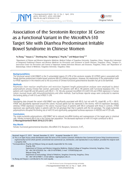 Association of the Serotonin Receptor 3E Gene As a Functional Variant In