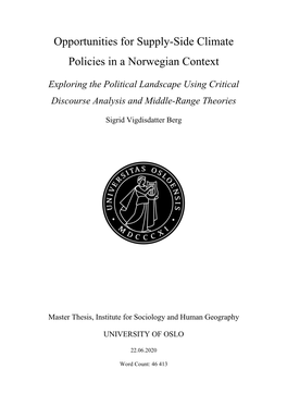 Opportunities for Supply-Side Climate Policies in a Norwegian Context