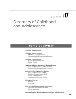 Disorders of Childhood and Adolescence