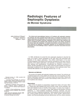 Radiologic Features of Septooptic Dysplasia: De Morsier Syndrome