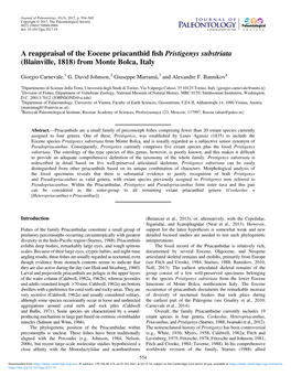 A Reappraisal of the Eocene Priacanthid Fish Pristigenys