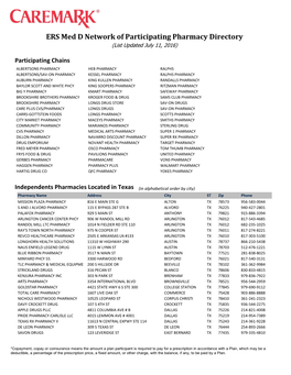 ERS Med D Network of Participating Pharmacy Directory (List Updated July 11, 2016)