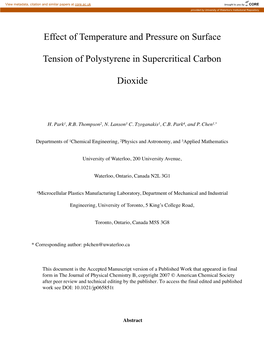 Effect of Temperature and Pressure on Surface Tension of Polystyrene In