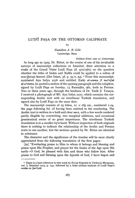 Lutfi Pasa on the Ottoman Caliphate