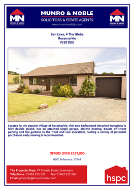 Ben Leva, 4 the Glebe Rosemarkie IV10 8US OFFERS OVER £187,000