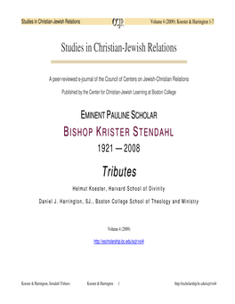 Tributes Koester & Harrington 1 Studies in Christian-Jewish Relations Volume 4 (2009): Koester & Harrington 1-7