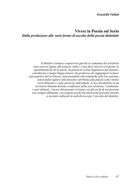 Vivere La Poesia Sul Serio Dalla Produzione Alle Varie Forme Di Ascolto Della Poesia Dialettale