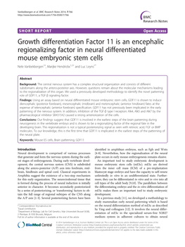 Growth Differentiation Factor 11 Is an Encephalic Regionalizing Factor in Neural Differentiated Mouse Embryonic Stem Cells